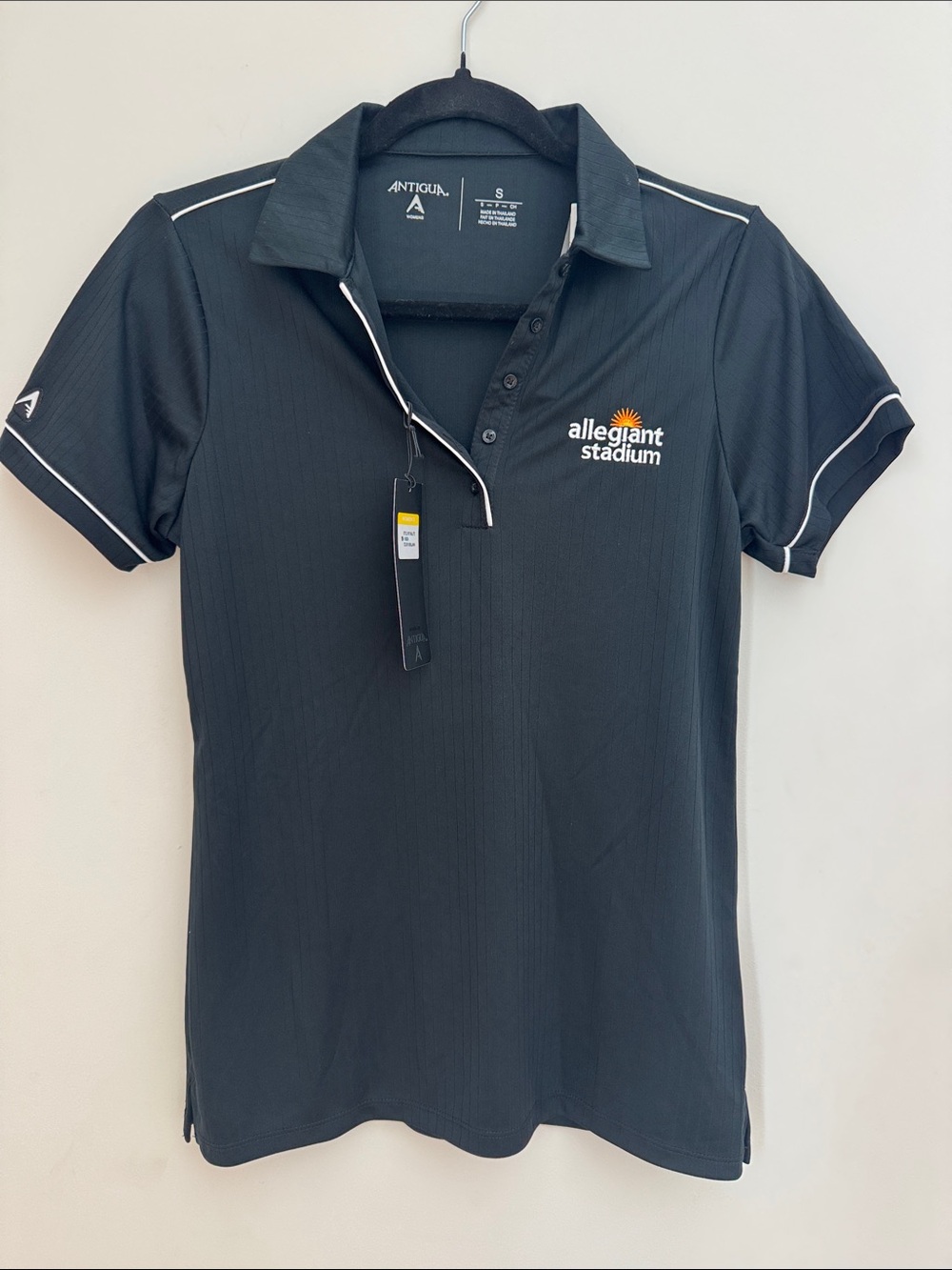 Antigua Allegiant Stadium Polo Shirt Womens S Black White Golf Performance NWT